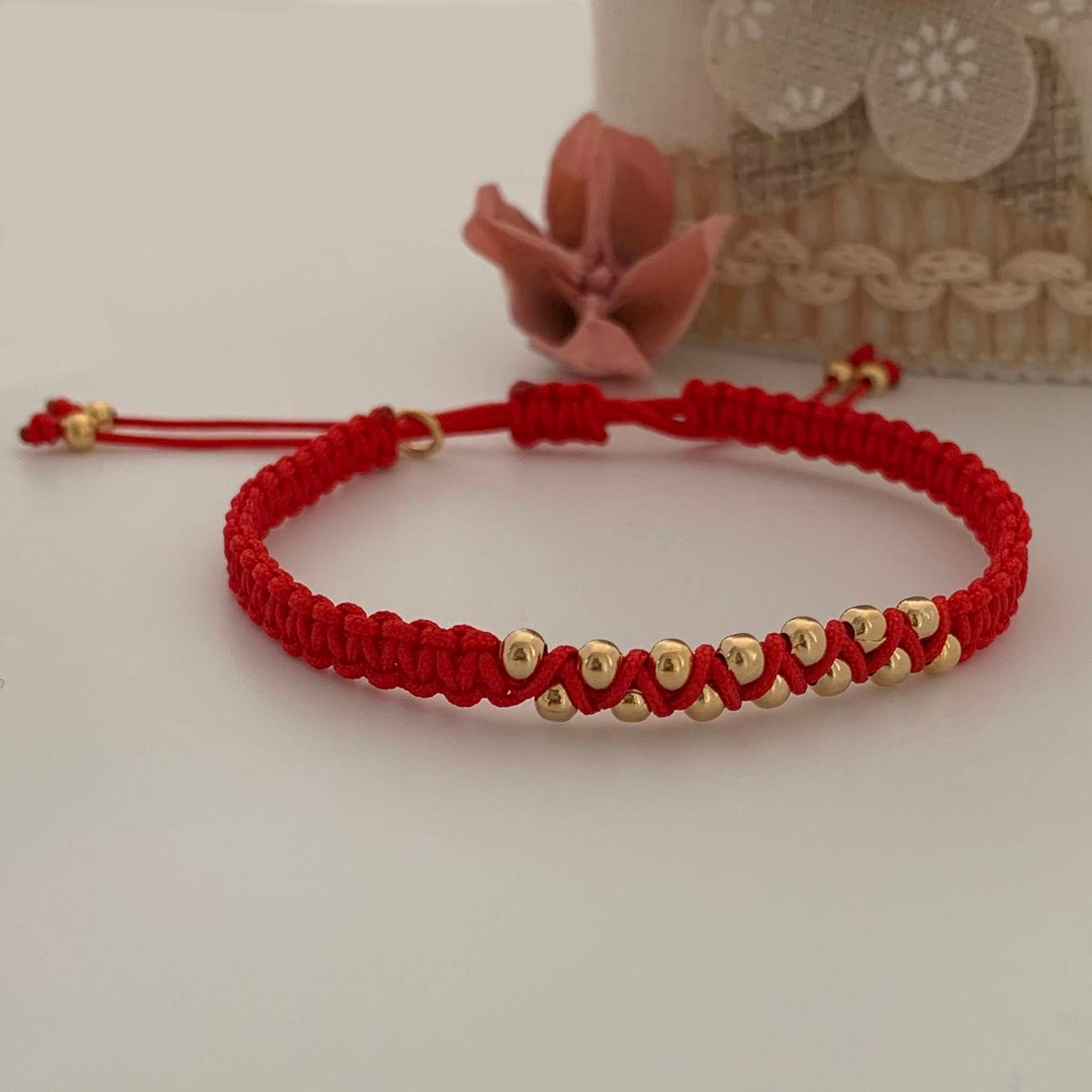 Red String Bracelet Gold Bead Red Thread Bracelet Slip Knot Etsy
