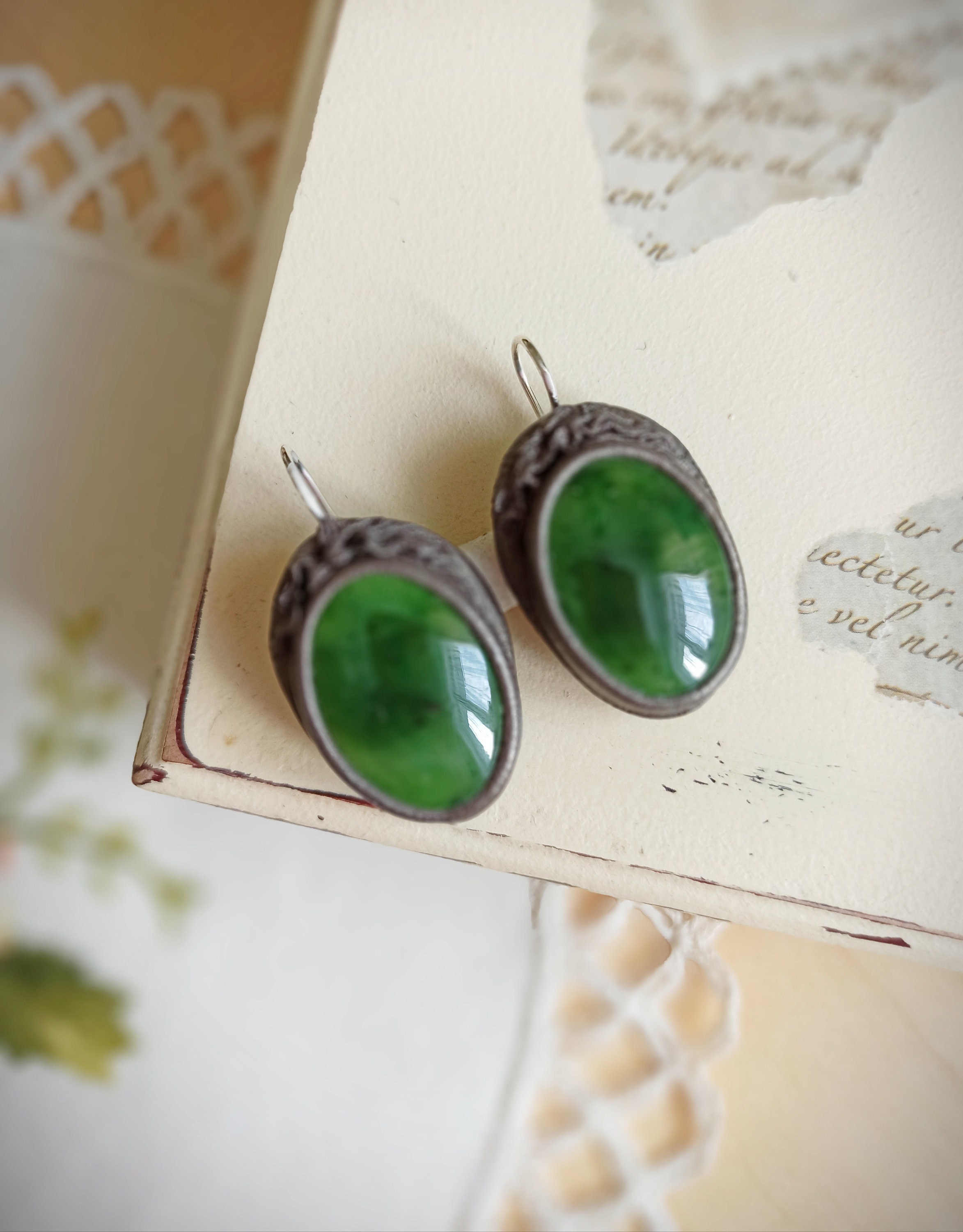 Handgefertigte Leder Ohrringe grün Jade Ohrringe Jade Schmuck | Etsy