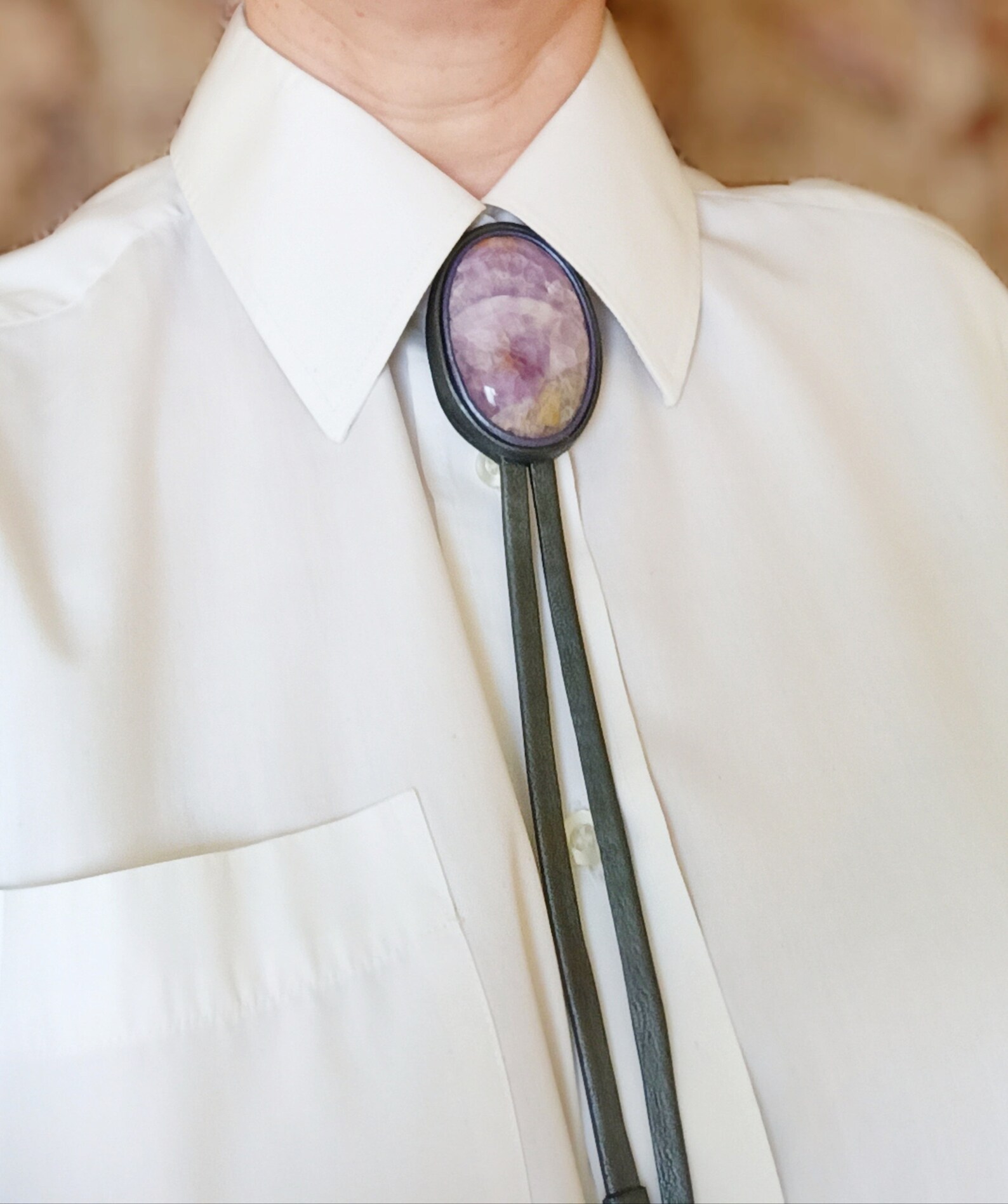 Corbata bolo hecha a mano con cuero de plata de fluorita Etsy