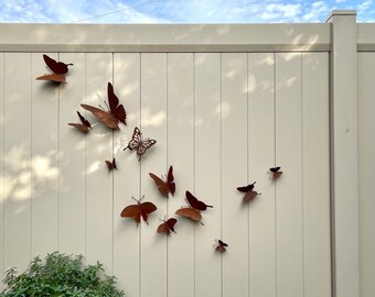 12 papillons décoratifs muraux extérieurs - Ornement en métal rouillé pour clôture de jardin - Décoration de jardin en métal rouillé - Sculpture d'animaux de jardin en métal