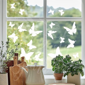 Butterfly Window Stickers - Decorative Stained Glass Film, Frosted One-Way, Sandblasted Look, Blocks Outside View - Home & Office