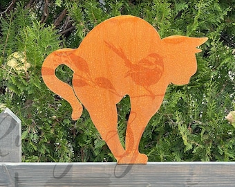 Cat Silhouette Garden Decor - Rusted Fence Topper - Exterior Yard Ornament