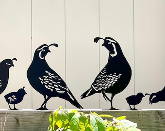 Metal Quail Family Fence Topper - Wildlife Garden Art