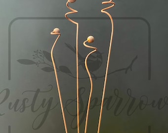 Set of 4 Rustic Metal Spiral Plant Stakes  - Yard Decor
