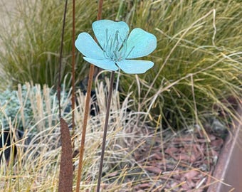 Tall Copper and Steel Metal Flower Plant - Nature Turquoise Patina Handmade Garden Decor