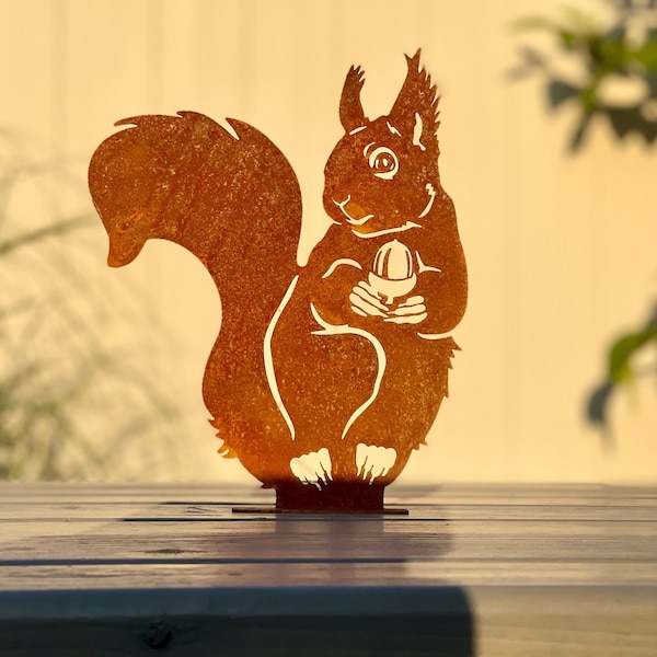 Squirrel Fence Topper - Artisan Metalwork for Garden Decor- Outdoor Art Design - Rusted Metal Squirrel - Rustic  Landscape Metal Art