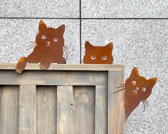 Cat Design - Yard Art Metal Sculpture - Outdoor Rusted Metal Animal Sculpture - Exterior Fence Art - Cat Ornament - Metal Cat Decor