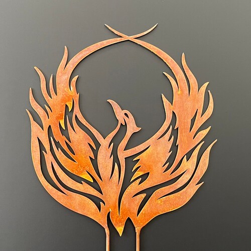 Rusty Phoenix Plant Stake Garden Design Metal Outdoor Art Etsy