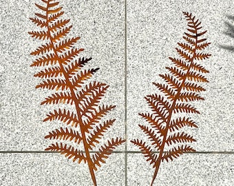 Set of 2 Rusty Metal Ferns - Garden Fern Leaves Plant Stakes - Industrial Nature Art
