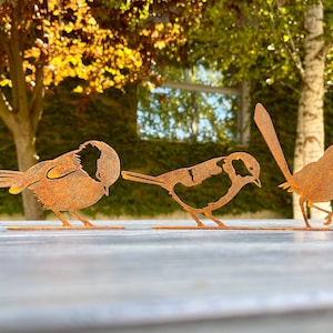 Set of 3 Rusty Birds - Fence Toppers - Sparrow and Wagtail - Outdoor Rusted Metal Garden Art- Rusty Garden Furniture - Metal Garden Animals