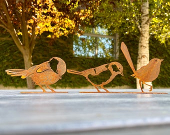 Set of 3 Rusty Birds - Fence Toppers - Sparrow and Wagtail - Outdoor Rusted Metal Garden Art- Rusty Garden Furniture - Metal Garden Animals