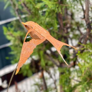 Rostig metallsvala växtpåle: Rostig trädgårdsfågelskulptur bild 7