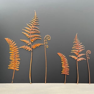 Rusty Fern Leaves Metal Bouquet Rusted Metal Plant Stake Home and Garden Decor Ornament Metal Garden Art Furniture Garden Decor Gift image 2
