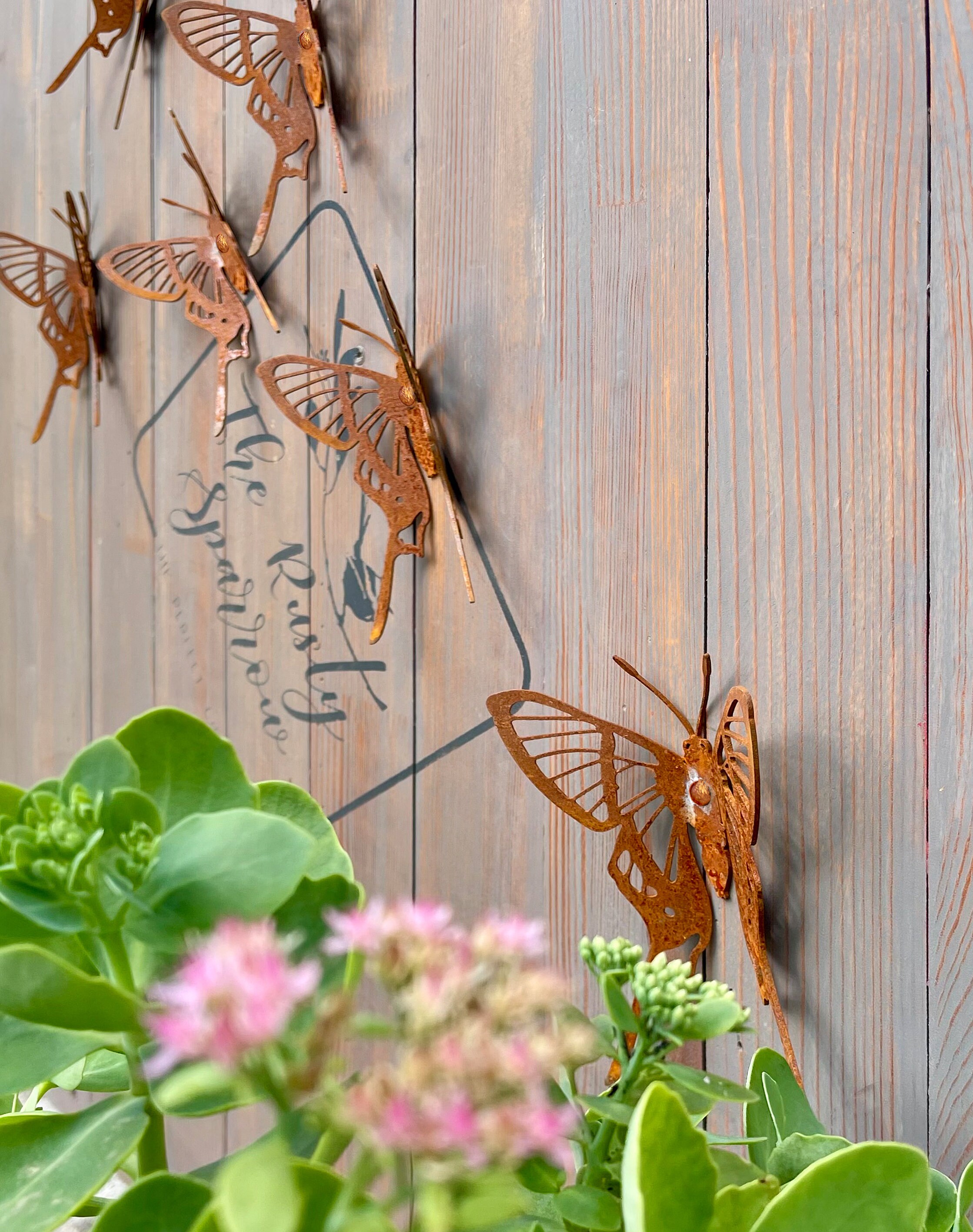15 Farfalle In Metallo Arrugginito &ndash; Decorazione Da Giardino Rustico &ndash; Wall Art Cortile