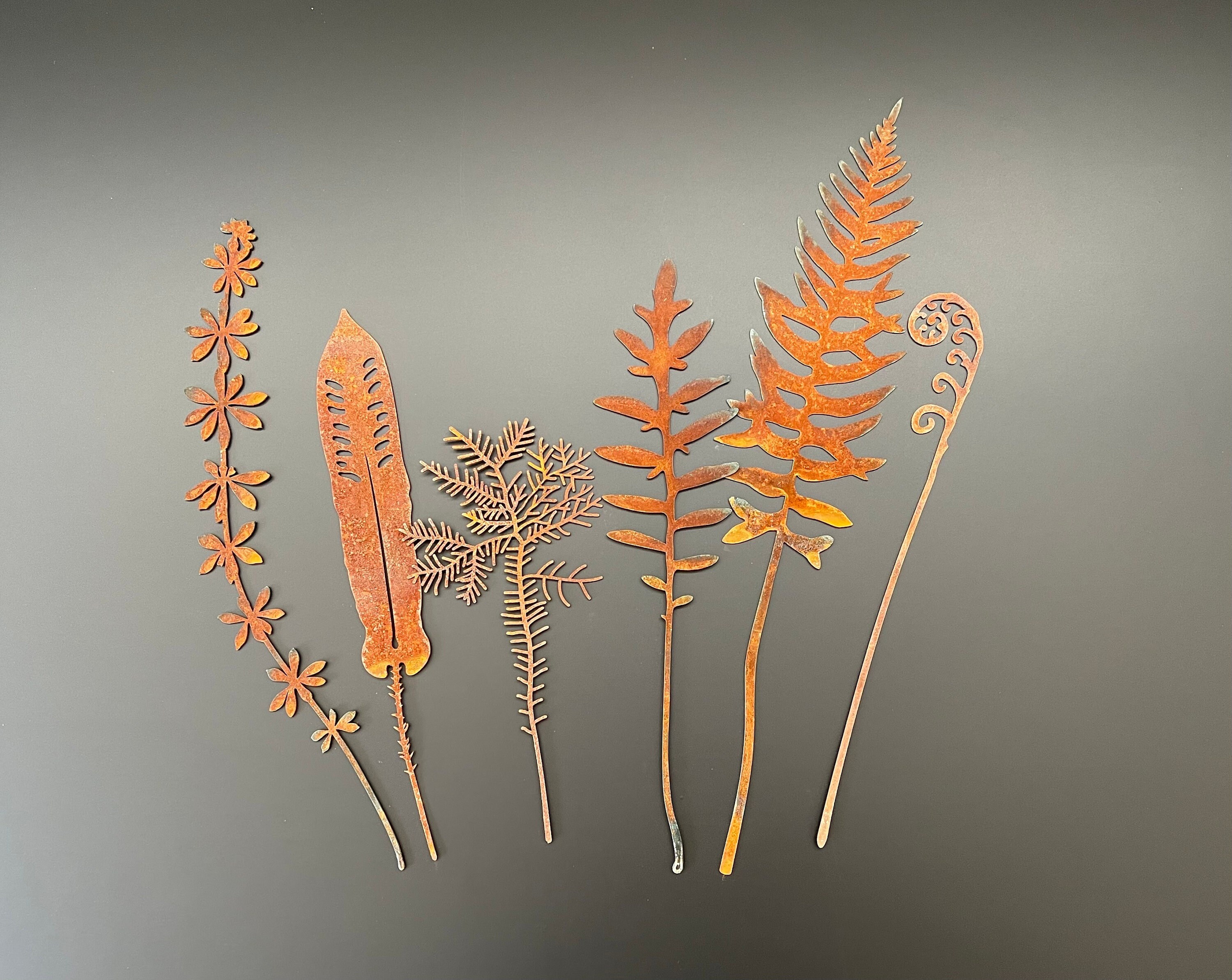 Piquet De Fougère En Fer Rouillé - Décoration Extérieure Pour Parterres De Jardin, Arrangement Floral Rustique - 2