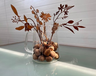 Rusted Metal Flower and Plant Bouquet for Garden Decor - Rustic Metal Art for Plant Pot or Vase - Exterior Metal Yard Art - Farmhouse Gift