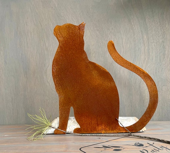 Art du chat Conception de jardin en métal Sculpture animale en métal  rouillé Art de la