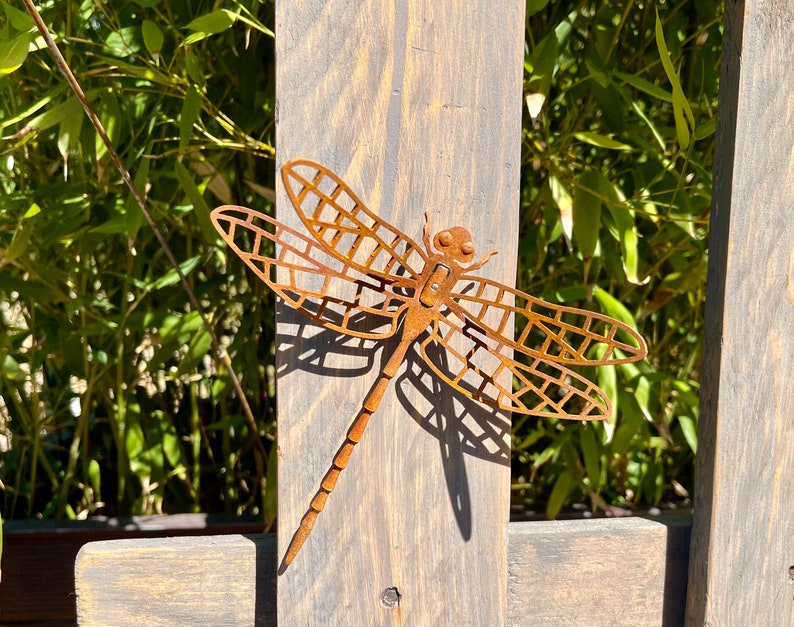 Dragonfly Sculpture Wall Decor Rusty Garden Art Outdoor Ornaments Metal Yard Animals Rusted Metal Stake Patio Furniture image 3