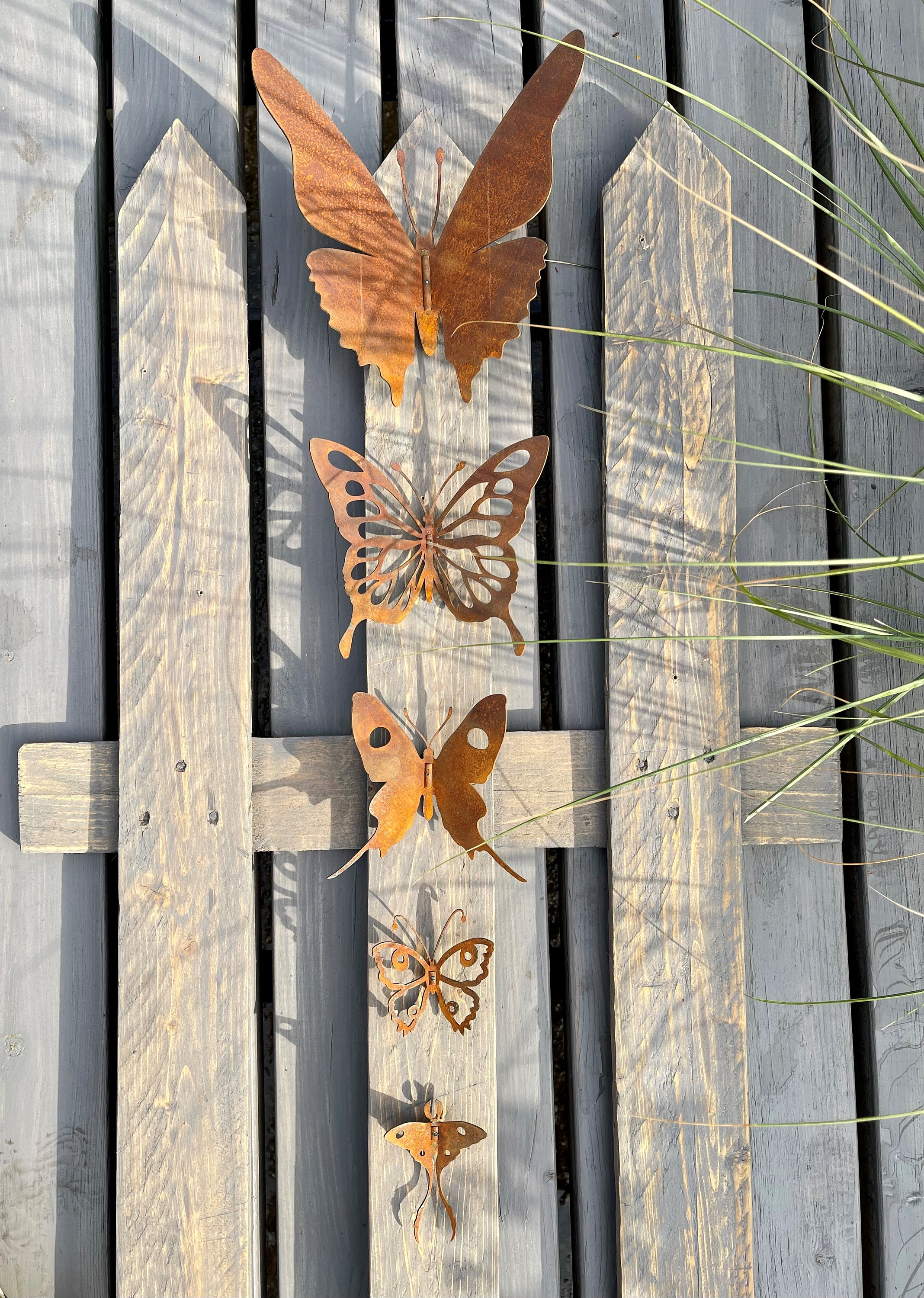 Decorazioni Da Giardino Farfalle In Ferro Arrugginito - Set Di 6, Altezza 30 Cm, Per Esterni