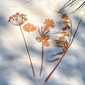 Rusty Metal Flower Plant Stakes: Rustic Garden Decor, Plant Lover Gift