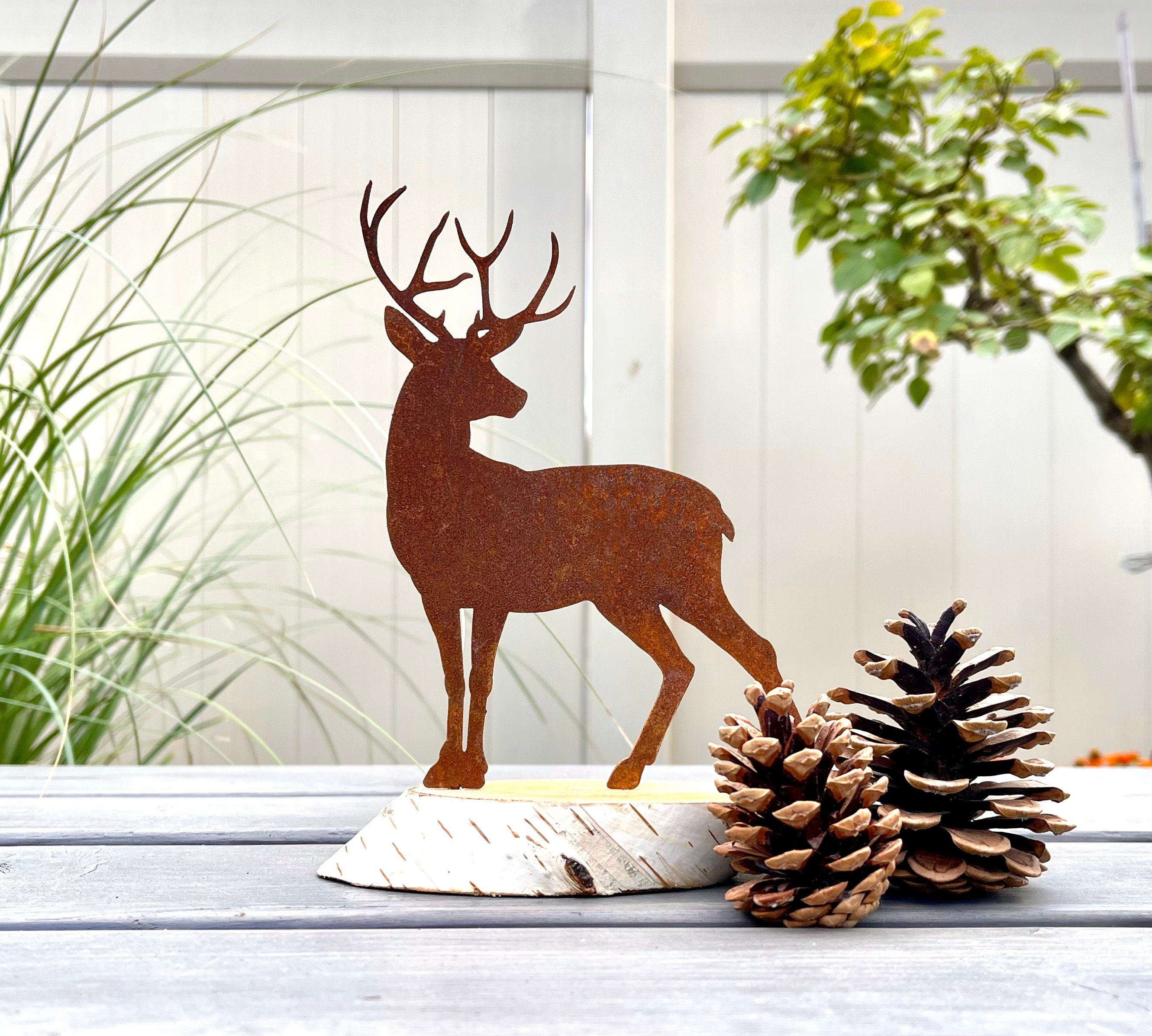 Decoration cerf, biche et faon metal rouillé, déco jardin, Noël