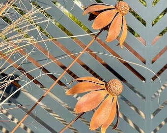 Metal Flower Echinacea - Rusty Garden Stake - Coneflower Sculpture Yard Decor - Outdoor Garden Art