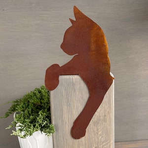 Garden Design - Cat Art - Rusty Metal Cat for Garden Fence - Exterior Yard Art - Cat Lover Gift