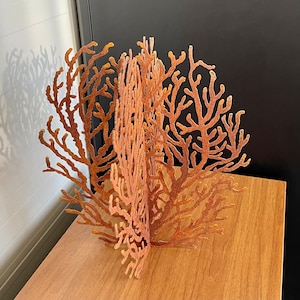 Red Fan Coral Ornament - Decorative Coral Reef Sculpture - Home Design - Artisanal Home and Garden Decor Accent - Natural Beauty in Metal