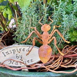 Rusted Metal Ant Plant Stake: Garden Art Decor