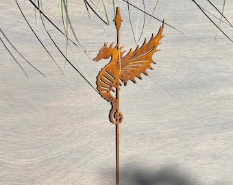 Enchanted Rusty Dragon - Rustic Yard Art Decor - Metal Garden Art - Rusted Metal Plant Stake - Exterior Dragon Sculpture - Garden Decor Gift