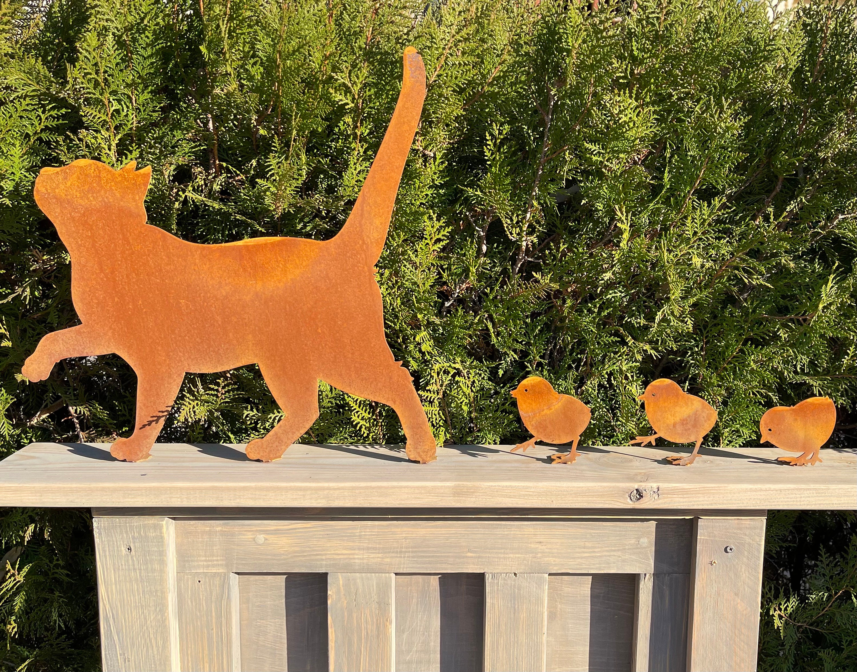 Decorazione Giardino Gatto In Metallo Arrugginito - Sagoma 30cm Per Esterno, Cortile E Prato