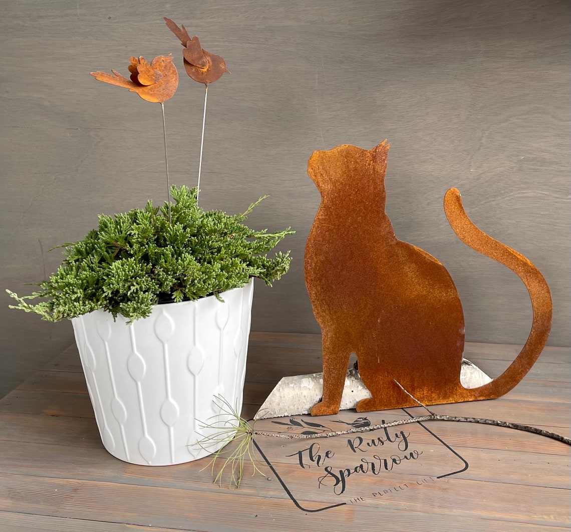 Cat Art Metal Garden Design Rusted Metal Animal Sculpture Etsy