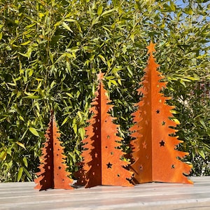 Set of 3 Christmas Trees for Home and Garden Decor - Artisan Metalwork - Christmas Ornament - Exterior Metal Art - Christmas Collection Gift