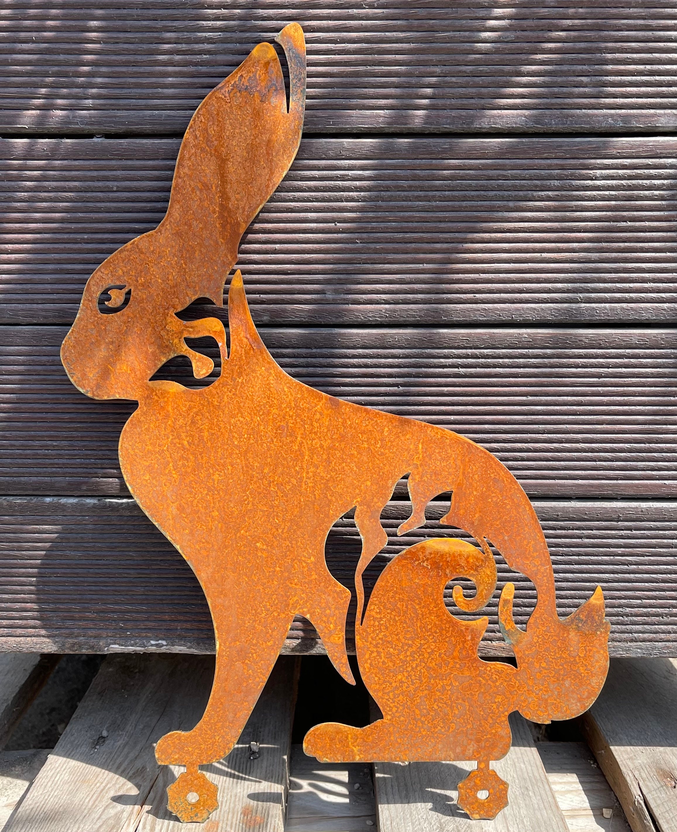 Garden Art Rustic Rabbit Art Rusted Metal Animal Sculpture Etsy Canada