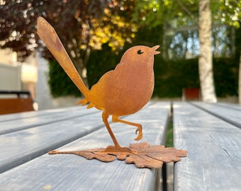 Décoration de clôture Bergeronnette printanière en métal rouillé : décoration de jardin rustique