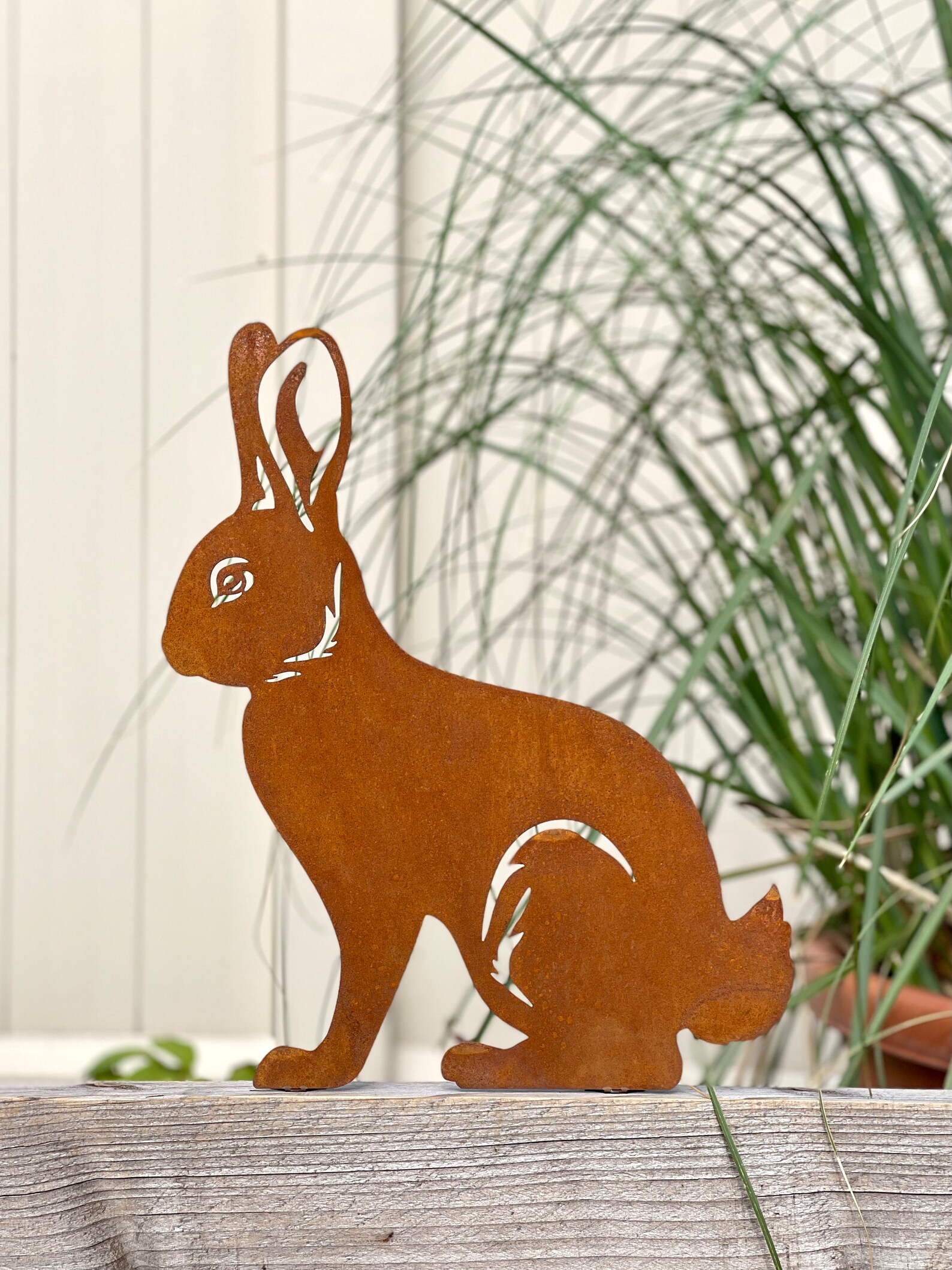 Rustic Metal Bunny Fence Topper: Rusted Garden Wall Art - Etsy