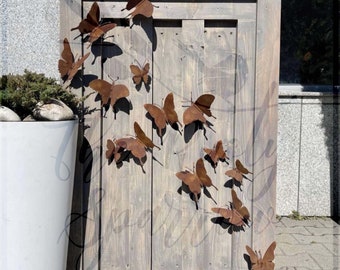 15 Stück Schmetterling-Wanddekoration für den Außenbereich – rostiges Metallornament für Gartenzaun – rostiges Metall-Hofdekor – Metall-Garten-Tierskulptur