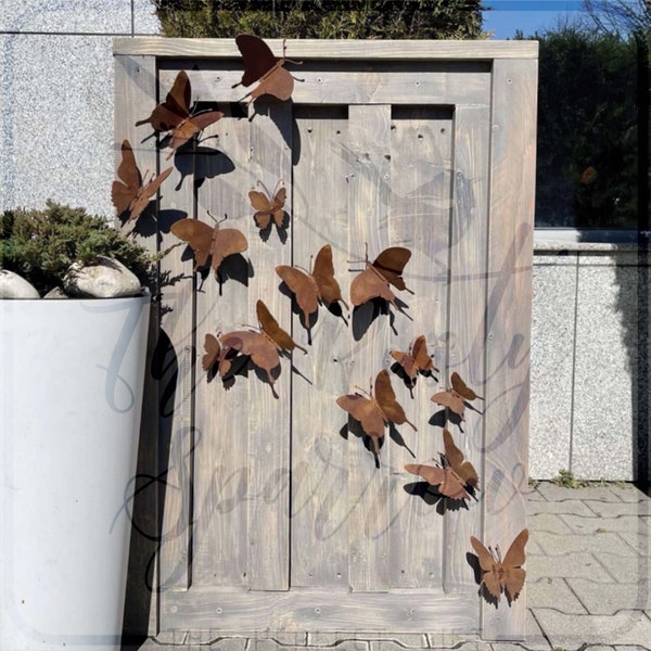 15 pièces papillon décoration murale extérieure - Ornement en métal rouillé pour clôture de jardin - Décoration de jardin en métal rouillé - Sculpture animal de jardin en métal