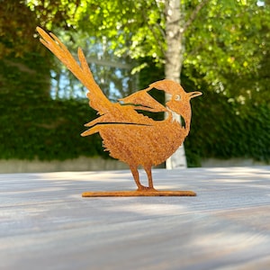 Garden Fence Topper - Rusty Metal Wagtail Bird - Outdoor Yard Art - Exterior Metal Wildlife Art - Garden Decor - Art for Bird Lovers