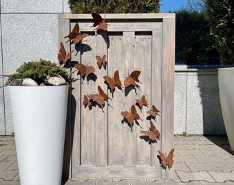 15 Stück Schmetterling-Wanddekoration für den Außenbereich – rostiges Metallornament für Gartenzaun – rostiges Metall-Hofdekor – Metall-Garten-Tierskulptur