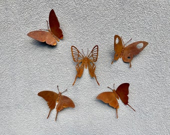 Butterfly Art Decor - Muurkunstwerk - Roestige metalen vlinder voor tuinhek - Verroeste metalen tuindecoratie - Roestige metalen tuinsculptuur