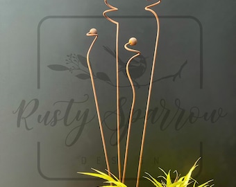 Set of 4 Rustic Metal Spiral Plant Stakes  - Yard Decor