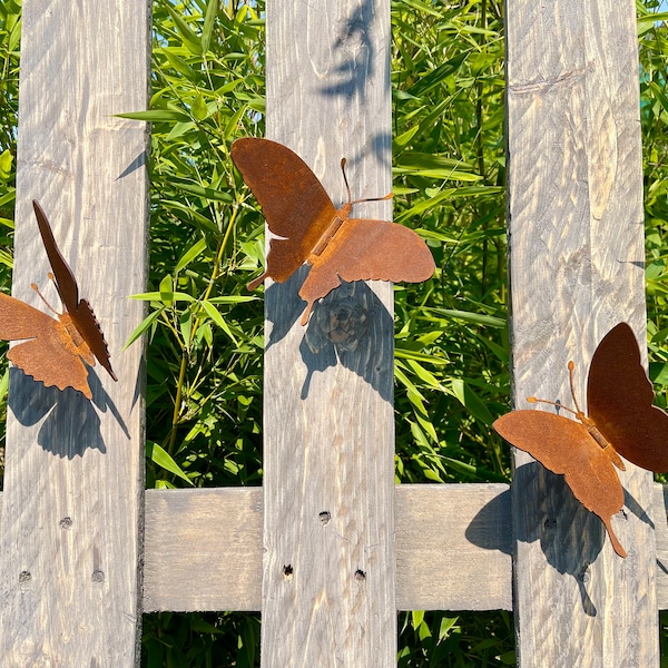 3D Schmetterling Wandkunstwerk - Rostiger Metall Schmetterling für Gartenzaun - Rostiges Metall Hof Dekor - Rostiger Schmetterling Metall Garten Tierskulptur