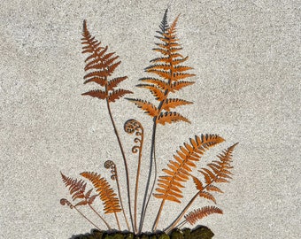 Rusty Metal Fern Plant Stake: Garden Art Sculpture Set