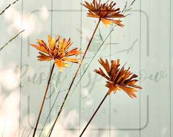 Cornflower Rusty Metal Sculpture: Garden Stake - Flower Yard Art