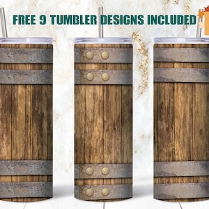 Wood Barrel, Whisky Barrel Seamless 20oz Skinny Tumbler Sublimation Design, Wooden Barrel Tumbler Sublimation Design - PNG Digital Download