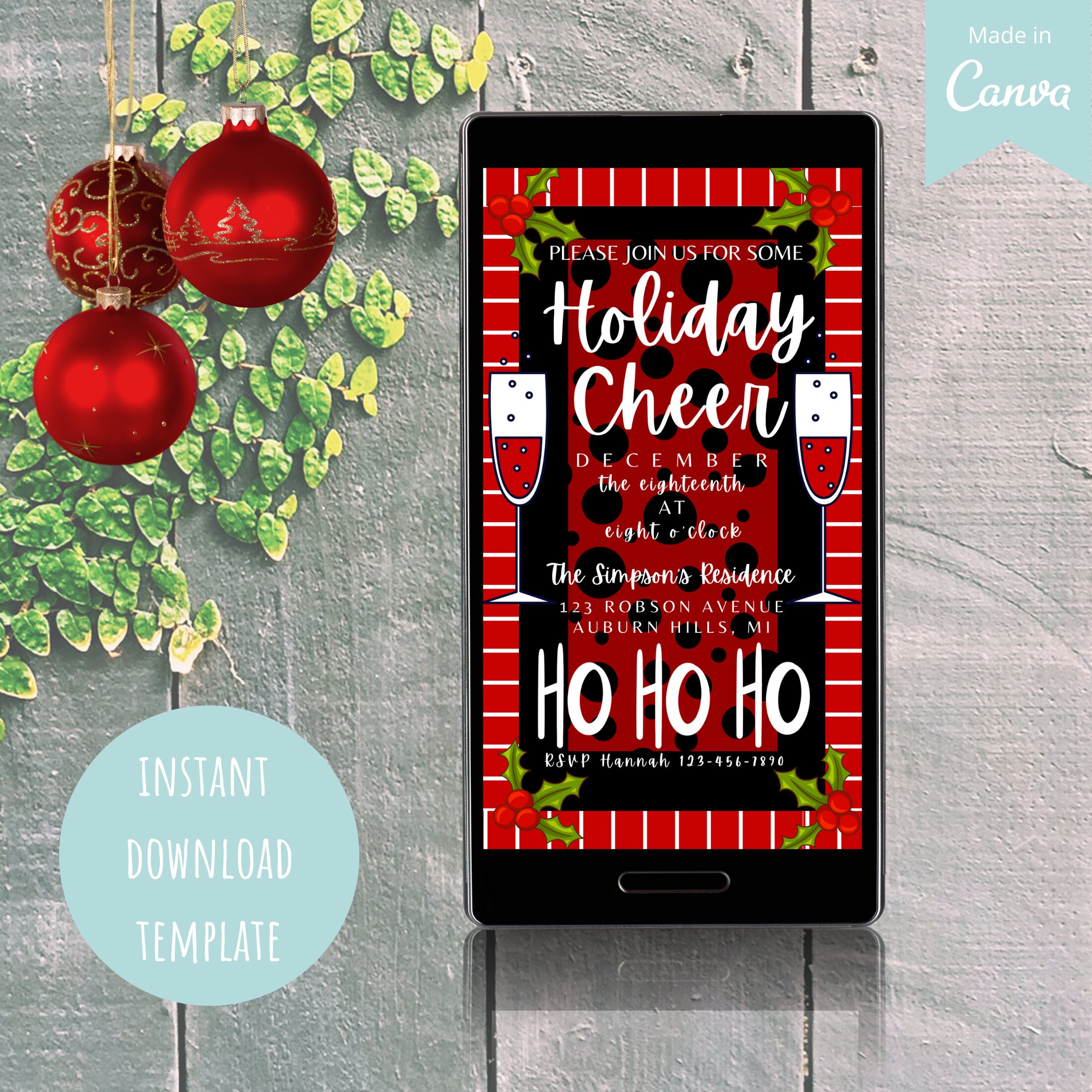 Christmas Party Evite and Invitation Templates Holiday Cheer Mobile E ...