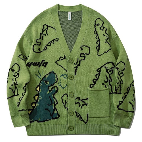 Dinosaur Cardigan Cute Dinosaur Knitted Sweater Harajuku V | Etsy
