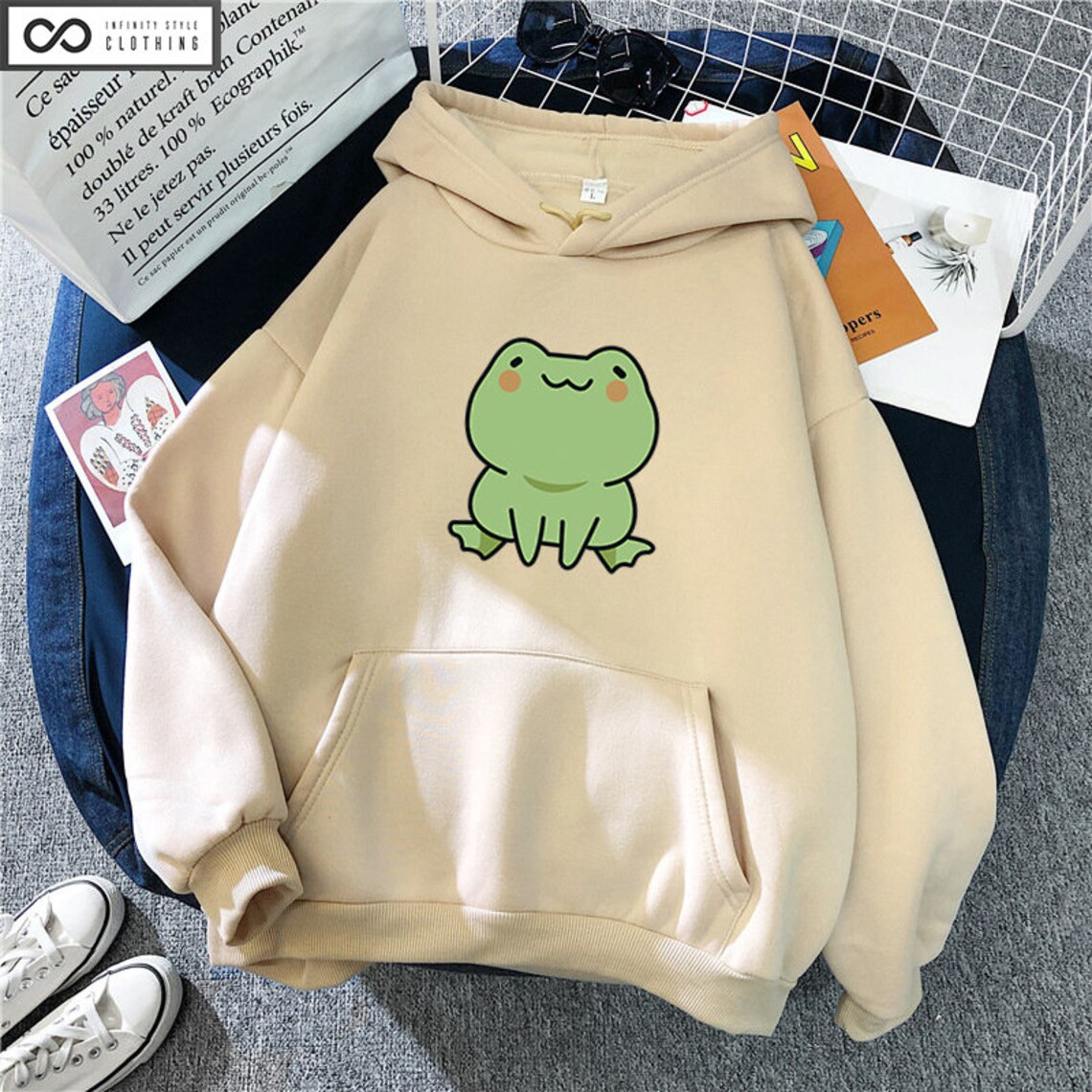 Frog Print Hoodie Anime Print Hoodie Harajuku Pullover Etsy