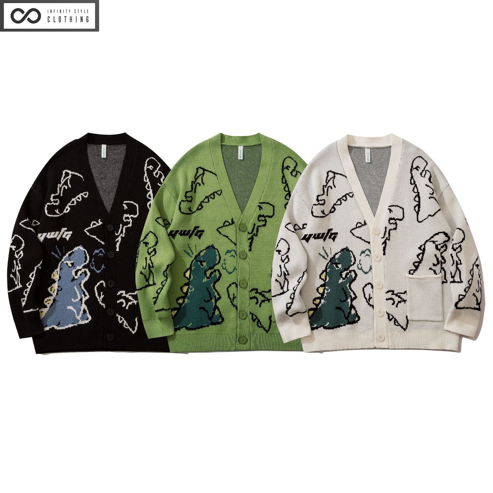 Dinosaur Cardigan Cute Dinosaur Knitted Sweater Harajuku V Etsy